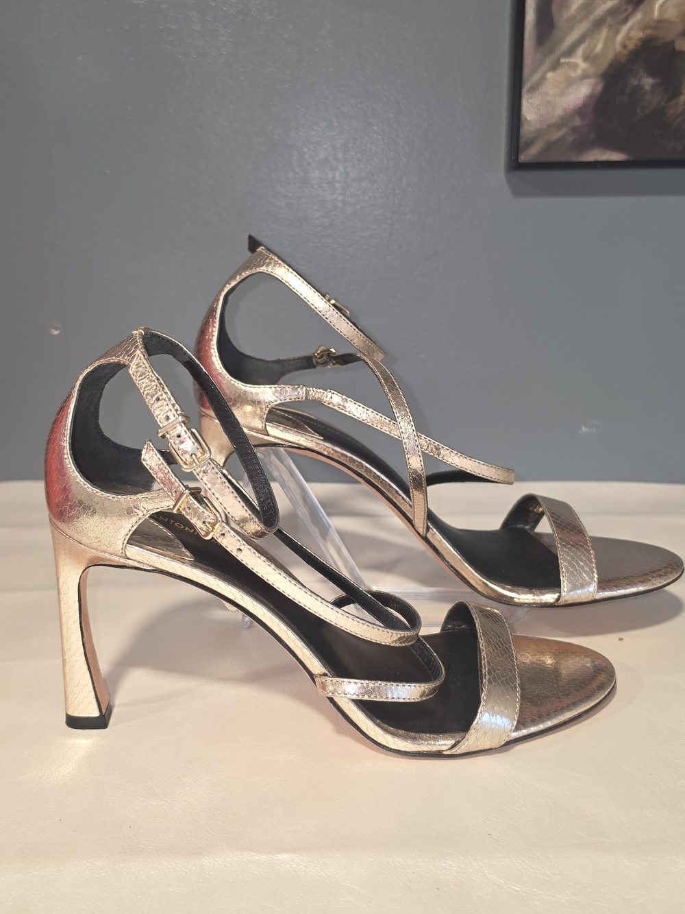 Antonio Melani Hadley Stiletto Strappy Heeled Metallic Gold Sandals Size 9